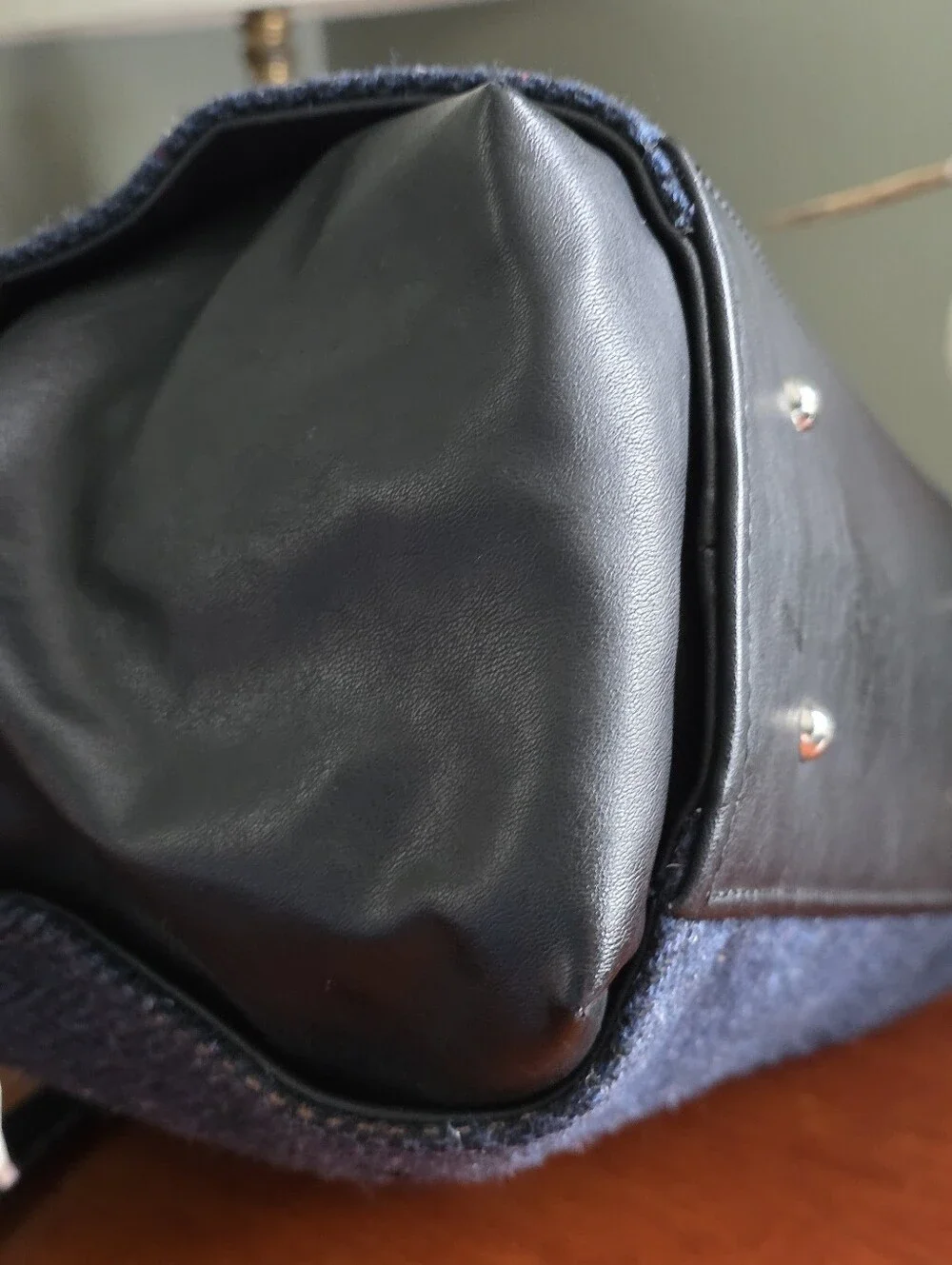 Mucros Weavers Emily Shoulder Tote Blue Black Herringbone Wool Leather Bag
